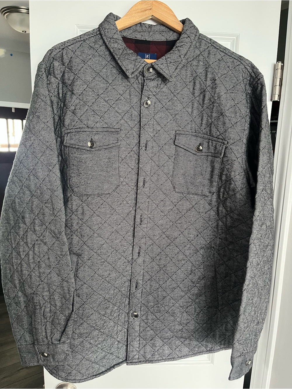 George Men’s Quilted Shirt Jacket 2XL Gray Plaid Lined Shacket